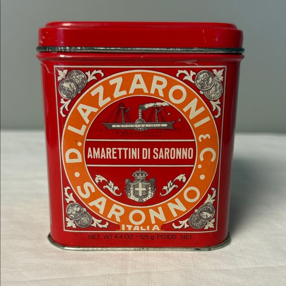 Lazzaroni Amaretti Di Saronno Tin Italy Red Vintage Cookie Tin